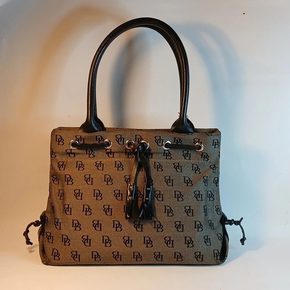 Dooney & Bourke Vintage Signature  Tan Canvas Brown Leather Tote Handbag
